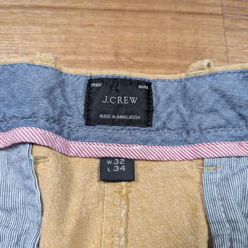 J Crew 770 Straight Chino Pants Mens 32x34(32) Beige Linen Blend Preppy Office